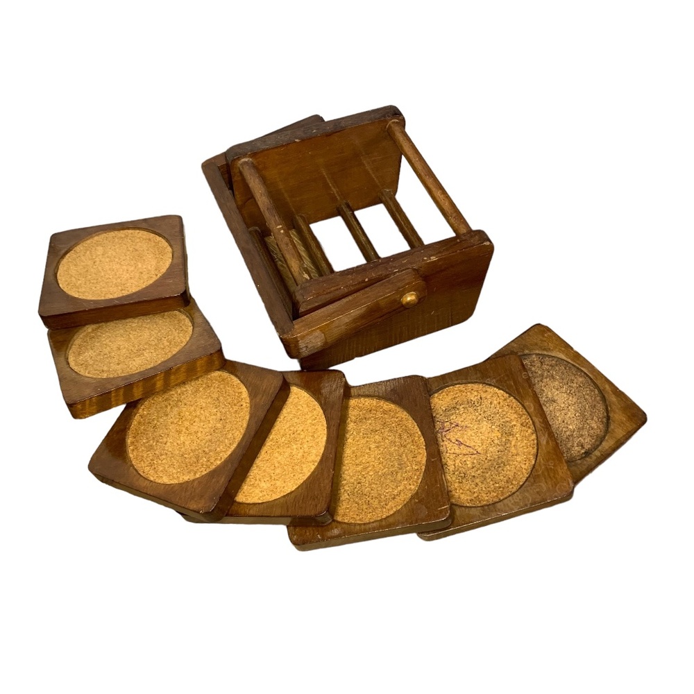 Vintage Wooden Coaster Set